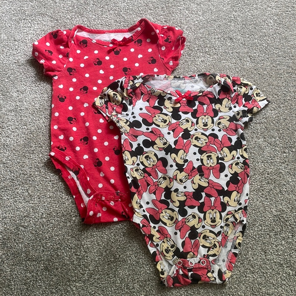 2 Disney Baby Minnie Mouse Onsie Bodysuits
